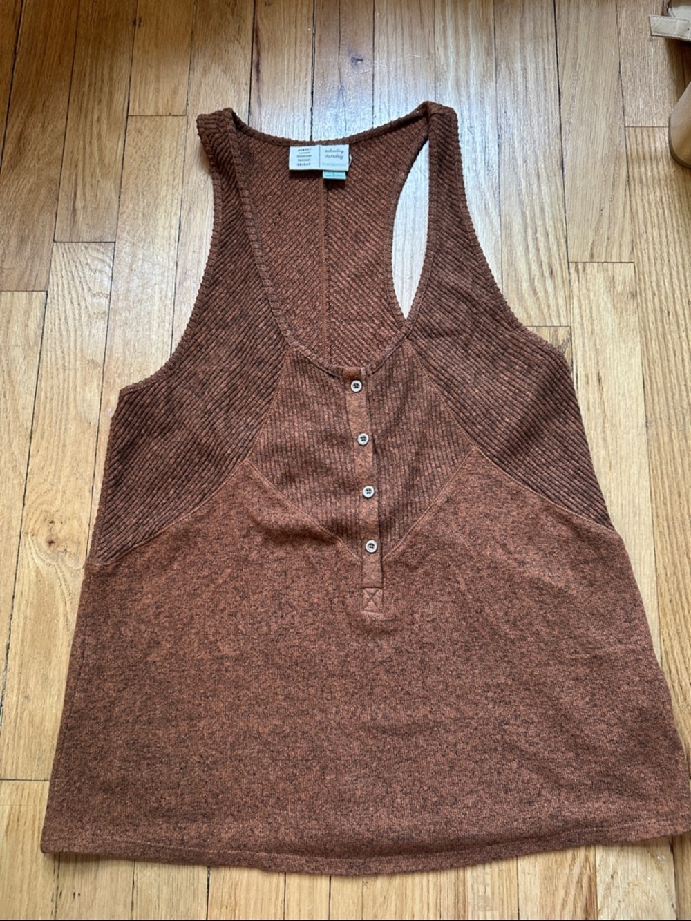 Ribbed Henley Tank in Rich Brown